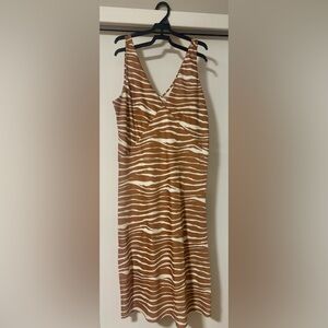 a new day Tan and White Patterned Midi Dress